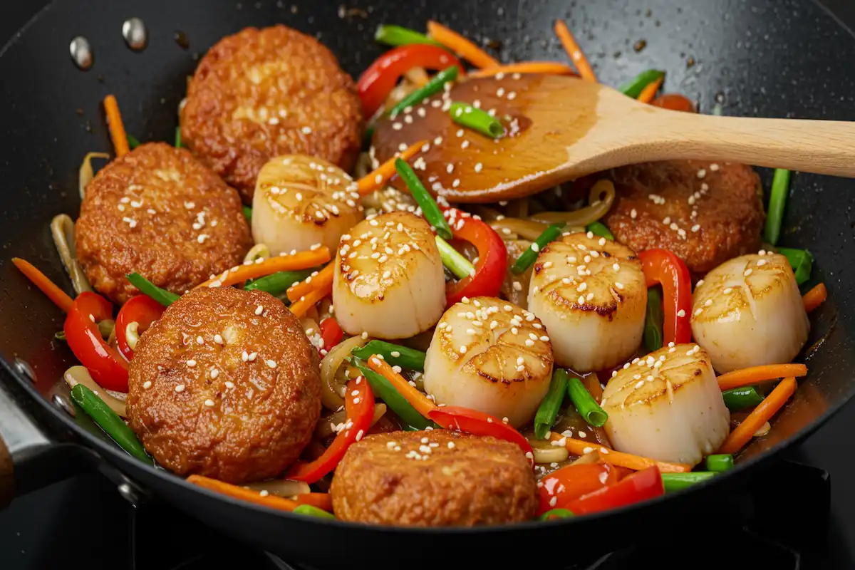 10-Minute Fishcakes and Scallops Stir Fry Recipe