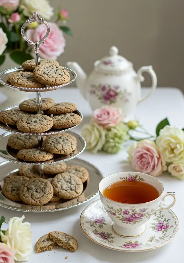 A beautifully styled tea party setup with Earl Grey cookies