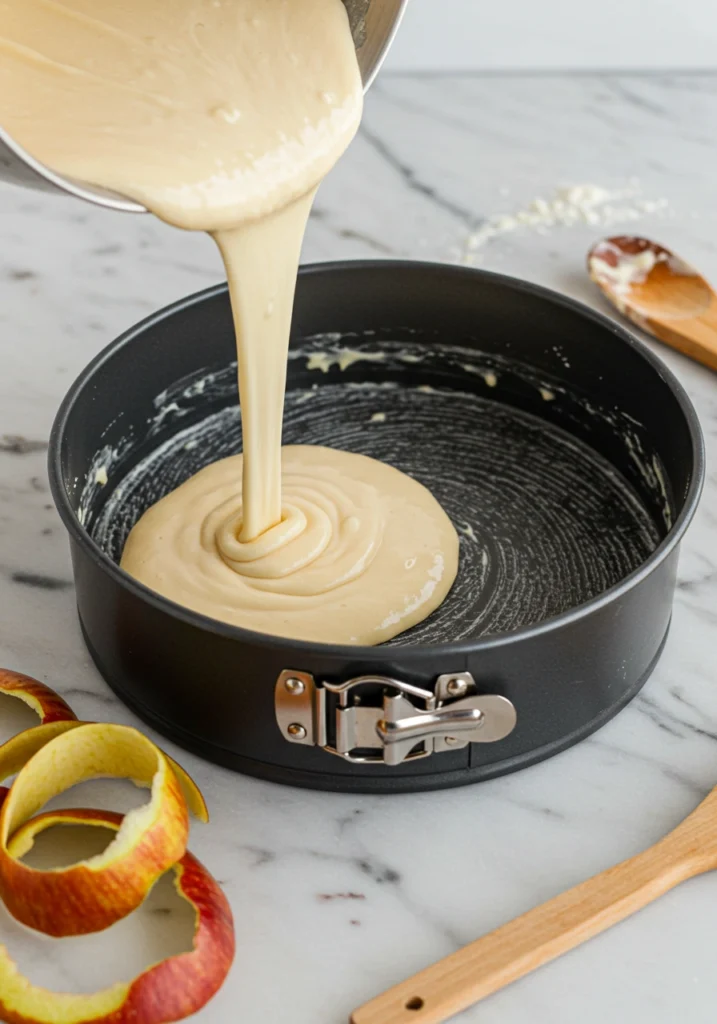 Image showing the batter being poured into a greased rectangular baking pan