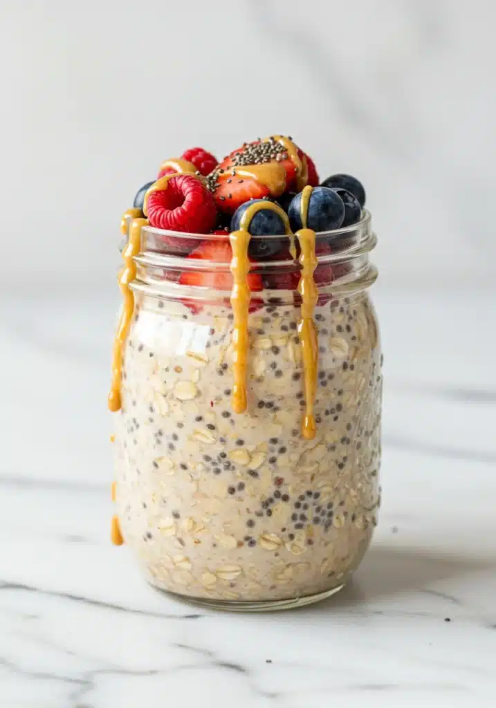 a mason jar filled with classic vanilla high-protein overnight oats (2)